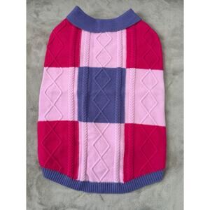 NWT To A Turn Pink Purple Colorblock Cable Knit Polo Dog Sweater 3XL 47-69 lbs